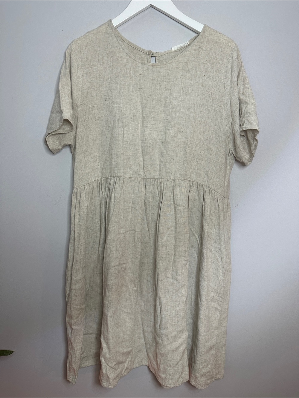 Women’s Casual Short Sleeve Linen blend Dress in Natural size L